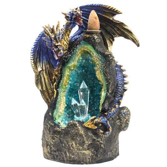Polished Dragon with Crystal Cave LED Backflow Incense Burner featuring natural patterning and unique variations - Positive Faith Hope Love