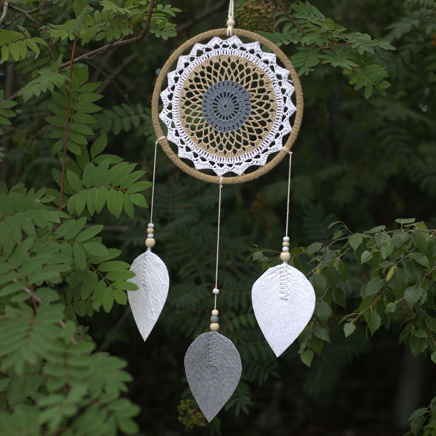 Polished Dream Catcher Large Brown Elemental Spirits featuring natural patterning and unique variations - Positive Faith Hope Love