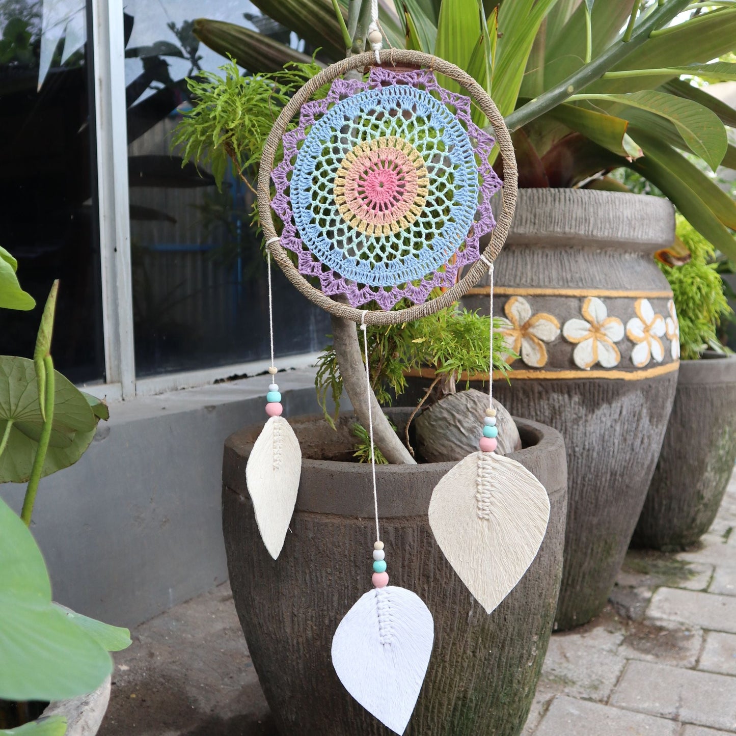 Polished Dream Catcher Large Multi Elemental Spirits featuring natural patterning and unique variations - Positive Faith Hope Love