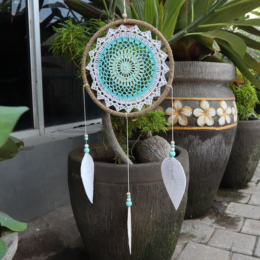 Polished Dream Catcher - Large Turquoise Elemental Spirits featuring natural patterning and unique variations - Positive Faith Hope Love