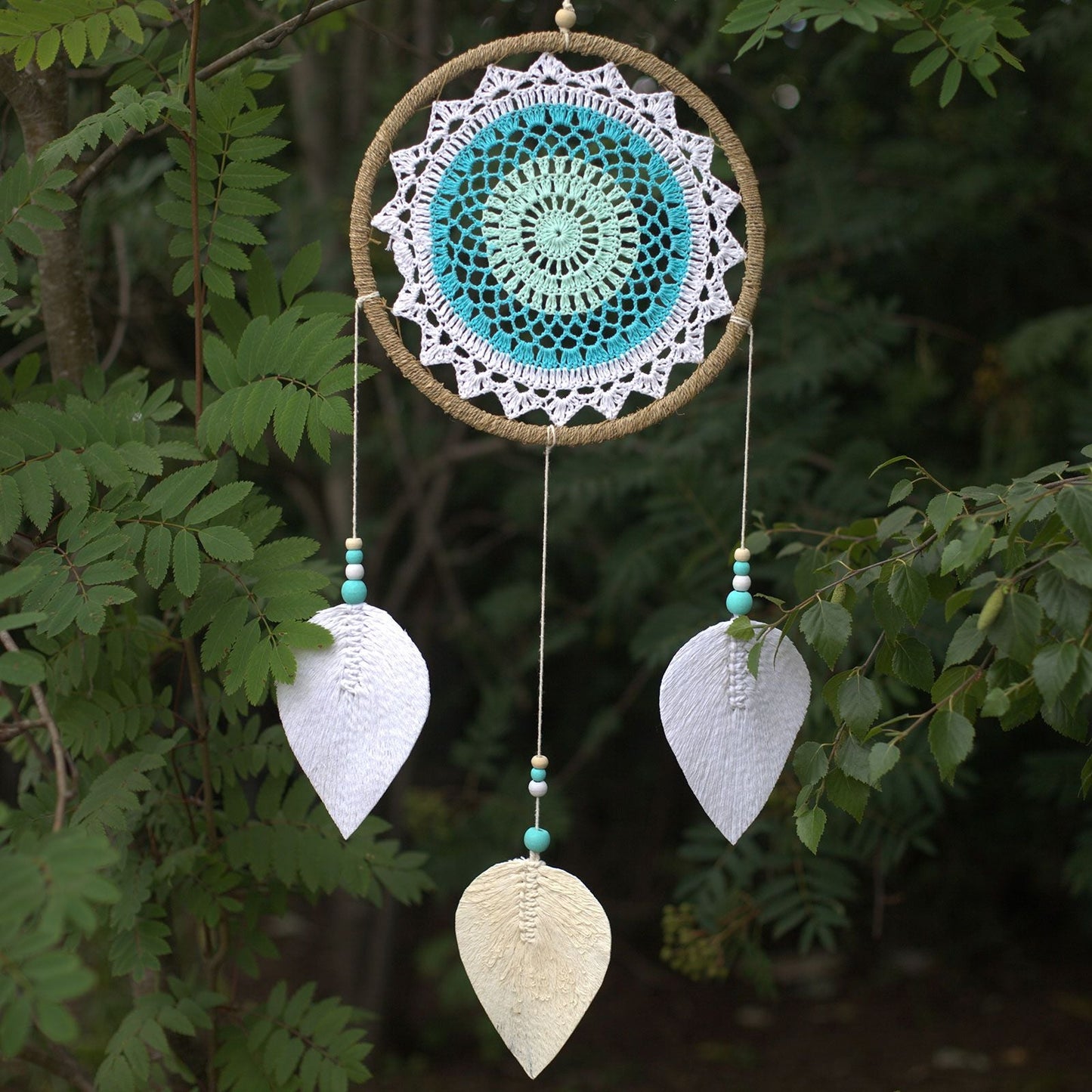Polished Dream Catcher Large Turquoise Elemental Spirits featuring natural patterning and unique variations - Positive Faith Hope Love