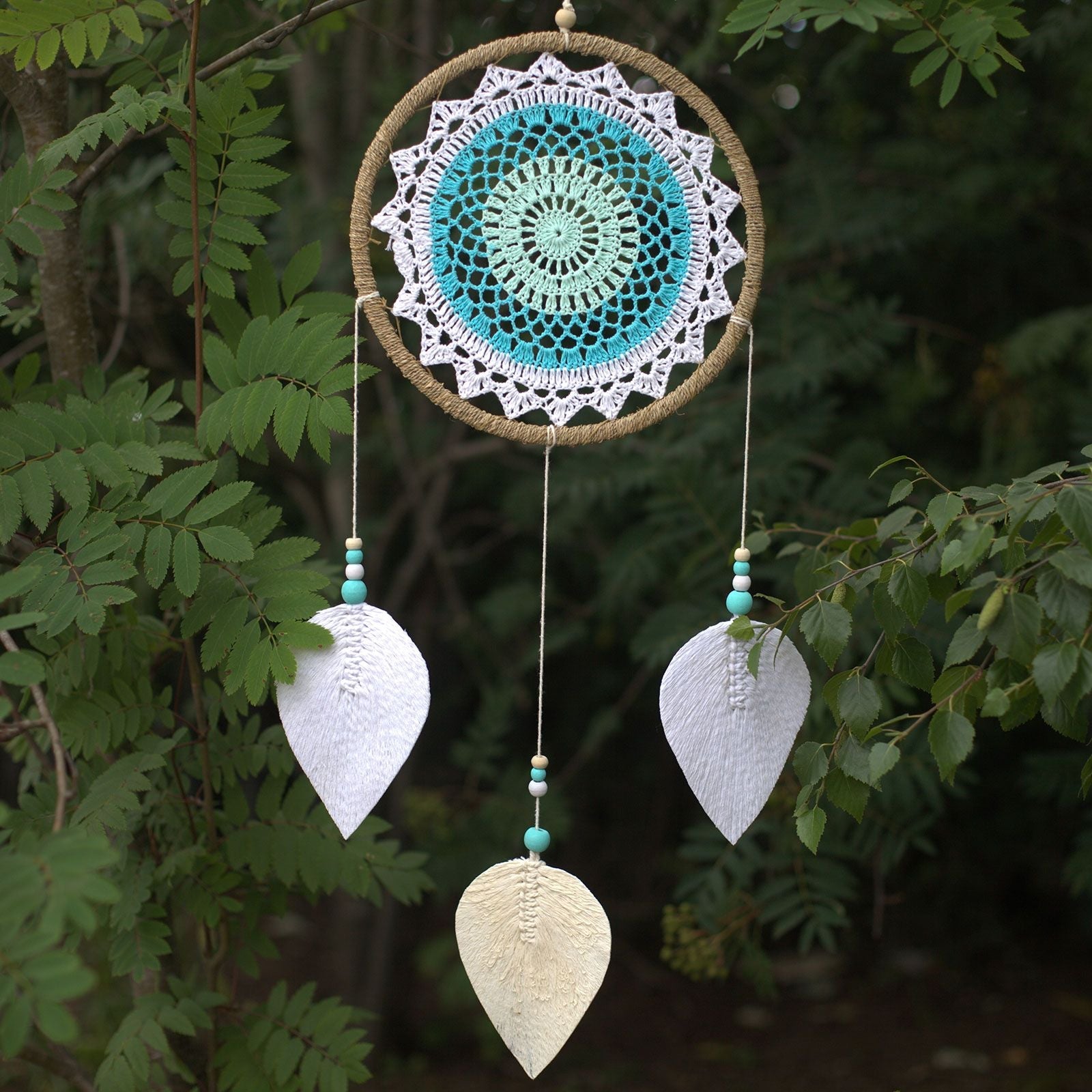 Polished Dream Catcher Large Turquoise Elemental Spirits featuring natural patterning and unique variations - Positive Faith Hope Love