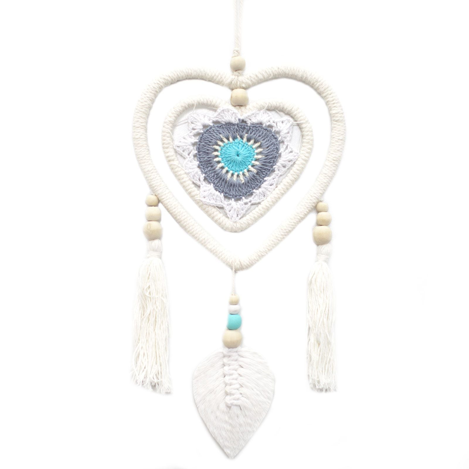 Polished Dream Catcher Medium Blue Heart In Heart featuring natural patterning and unique variations - Positive Faith Hope Love