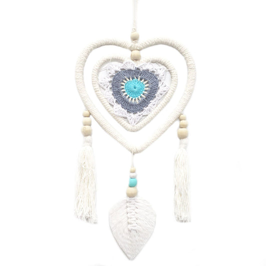 Polished Dream Catcher Medium Blue Heart In Heart featuring natural patterning and unique variations - Positive Faith Hope Love