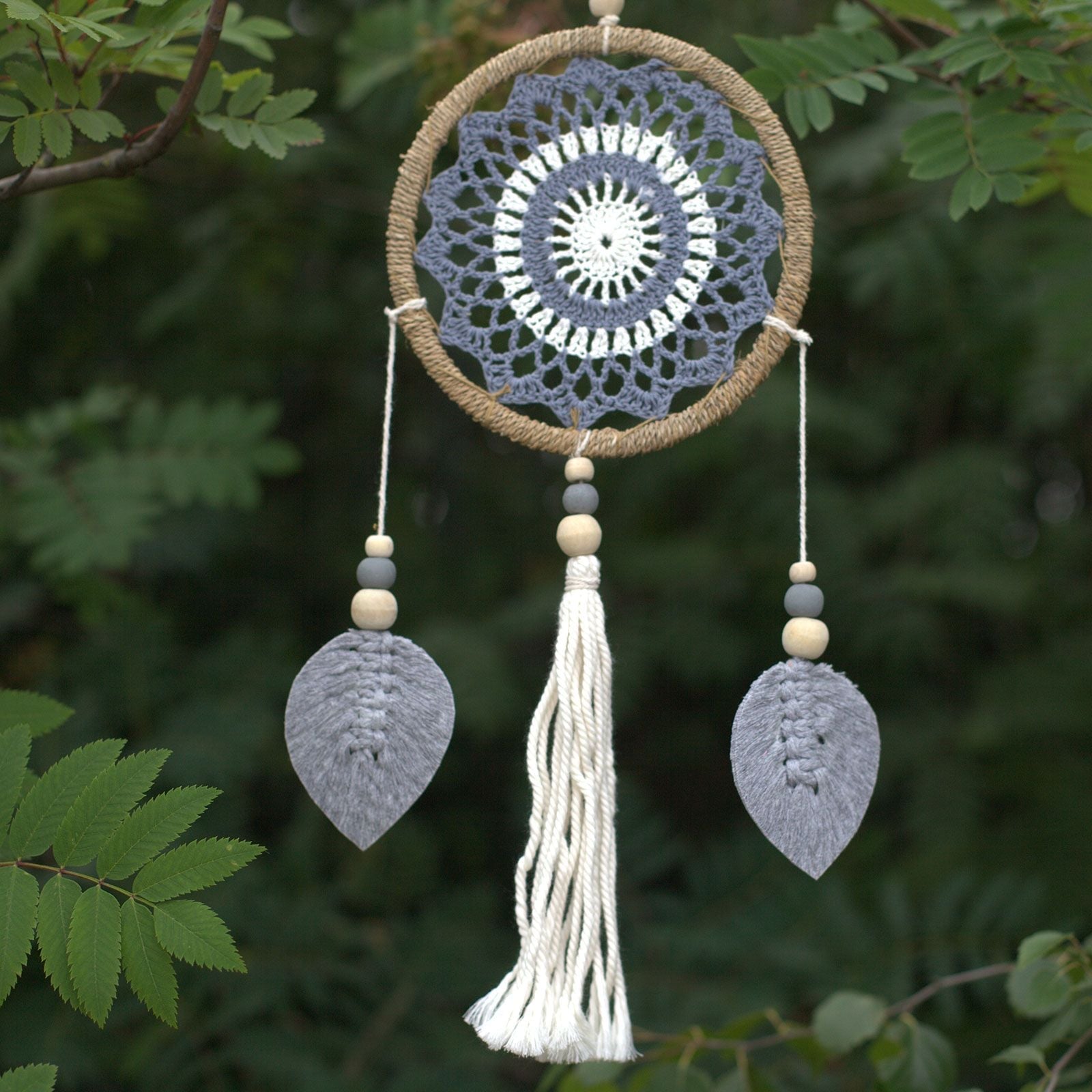 Polished Dream Catcher Medium Grey Elemental Spirits featuring natural patterning and unique variations - Positive Faith Hope Love