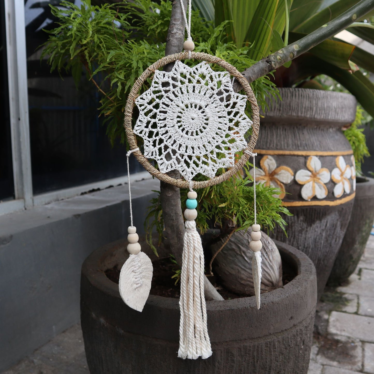 Polished Dream Catcher Medium Natural Elemental Spirits featuring natural patterning and unique variations - Positive Faith Hope Love