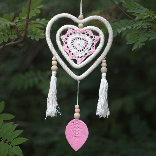 Polished Dream Catcher Medium Pink Heart In Heart featuring natural patterning and unique variations - Positive Faith Hope Love