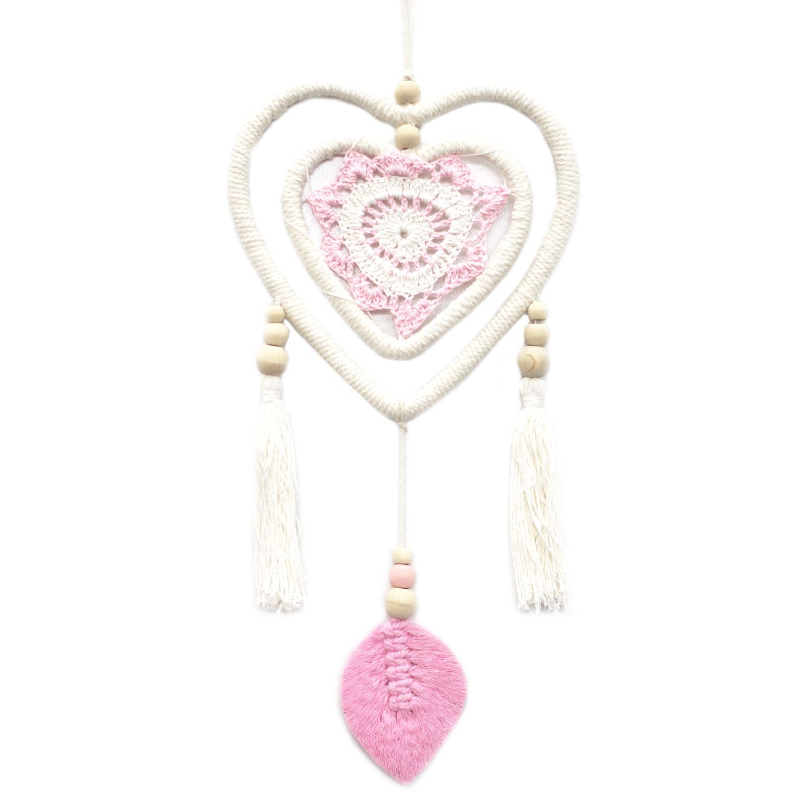 Polished Dream Catcher - Medium Pink Heart in Heart featuring natural patterning and unique variations - Positive Faith Hope Love