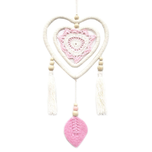 Polished Dream Catcher - Medium Pink Heart in Heart featuring natural patterning and unique variations - Positive Faith Hope Love