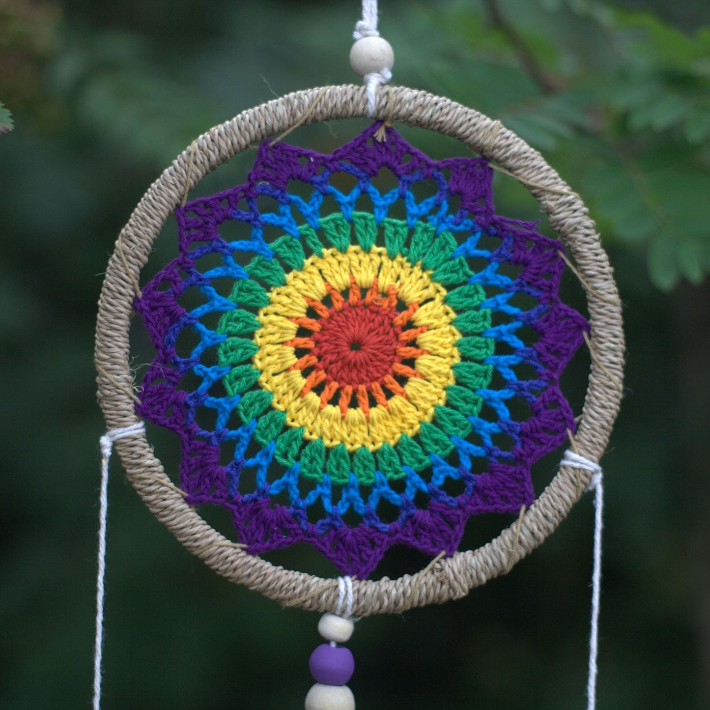 Polished Dream Catcher Medium Rainbow Elemental Spirits featuring natural patterning and unique variations - Positive Faith Hope Love