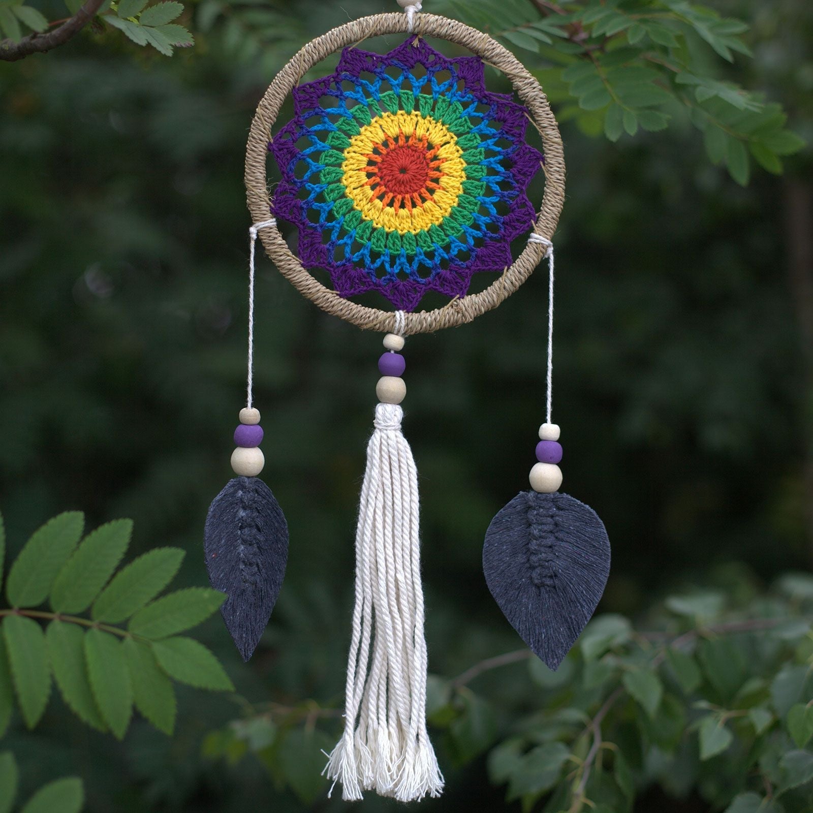Polished Dream Catcher Medium Rainbow Elemental Spirits featuring natural patterning and unique variations - Positive Faith Hope Love