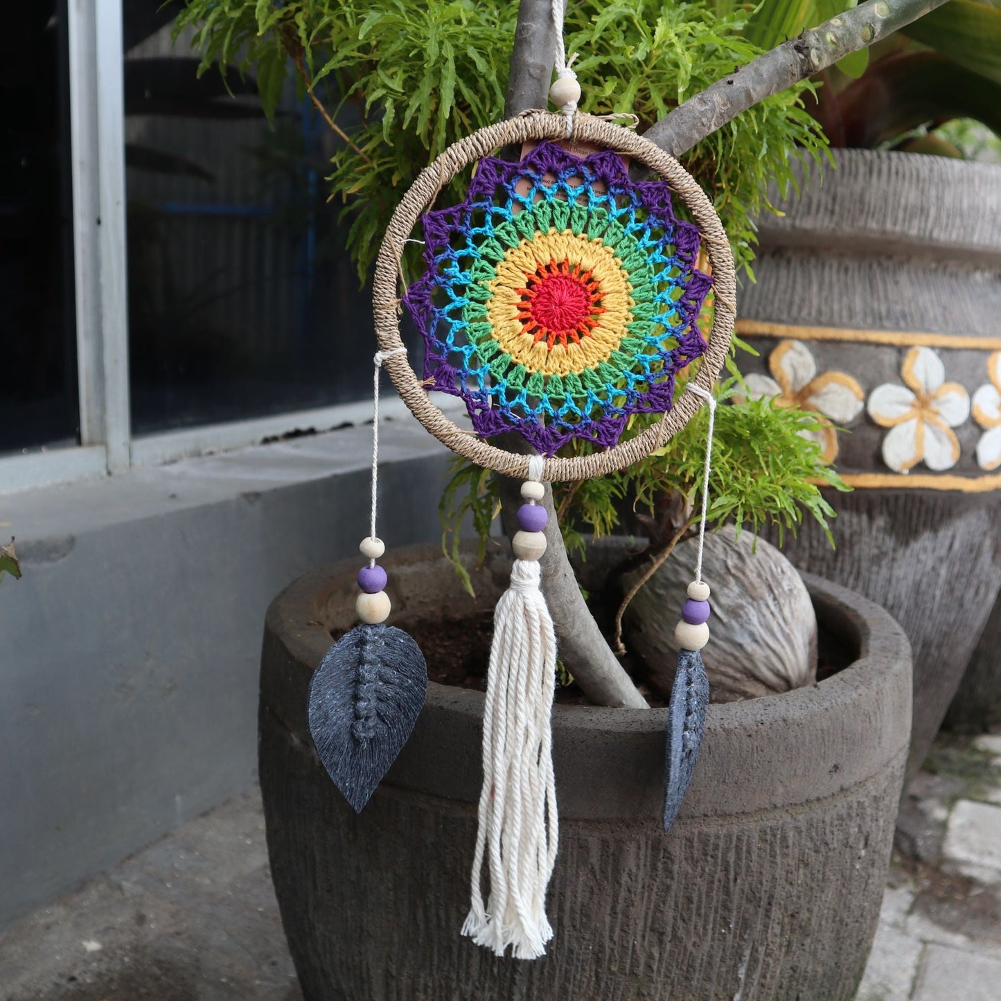 Polished Dream Catcher Medium Rainbow Elemental Spirits featuring natural patterning and unique variations - Positive Faith Hope Love