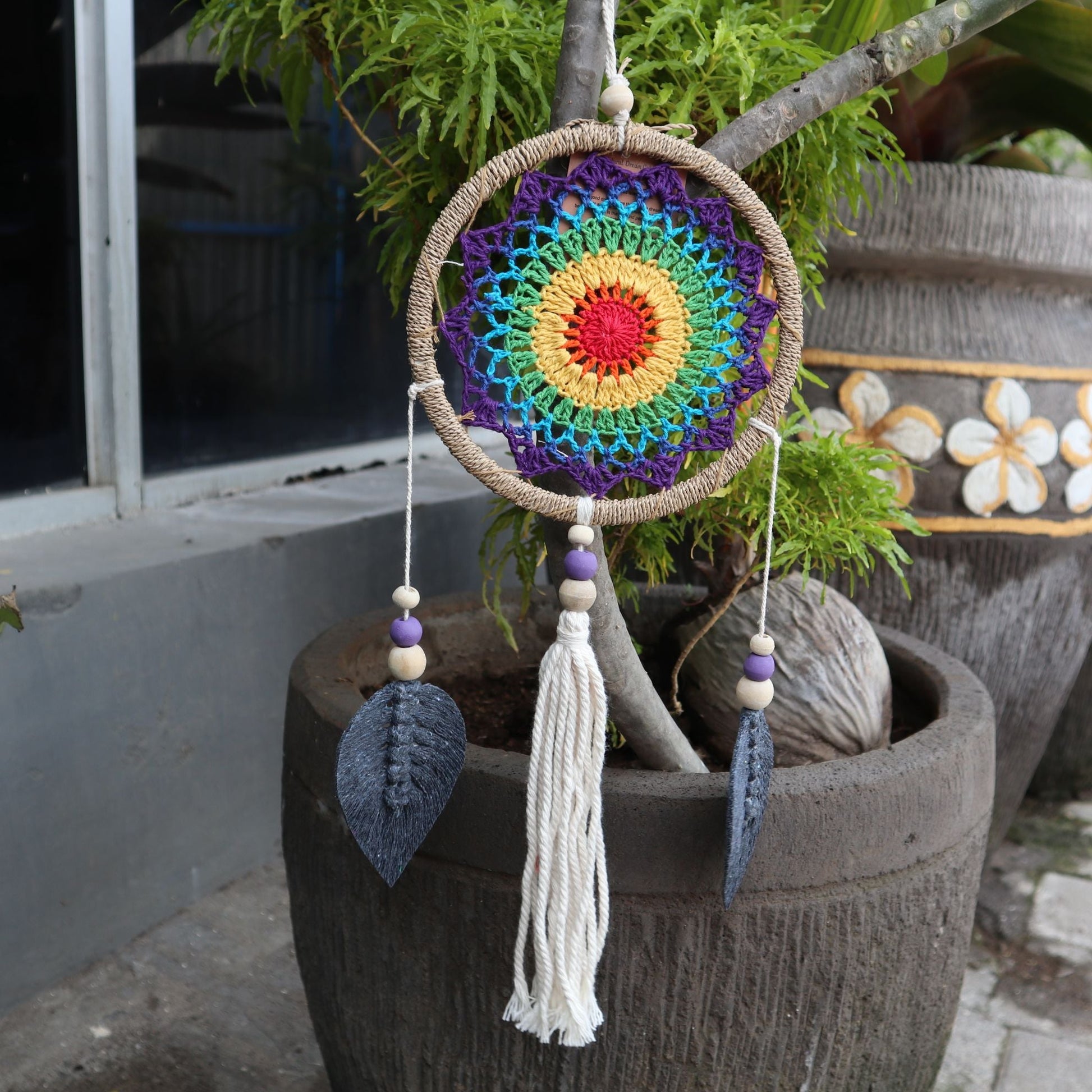 Polished Dream Catcher Medium Rainbow Elemental Spirits featuring natural patterning and unique variations - Positive Faith Hope Love