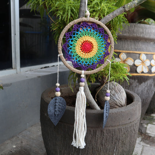 Polished Dream Catcher Medium Rainbow Elemental Spirits featuring natural patterning and unique variations - Positive Faith Hope Love