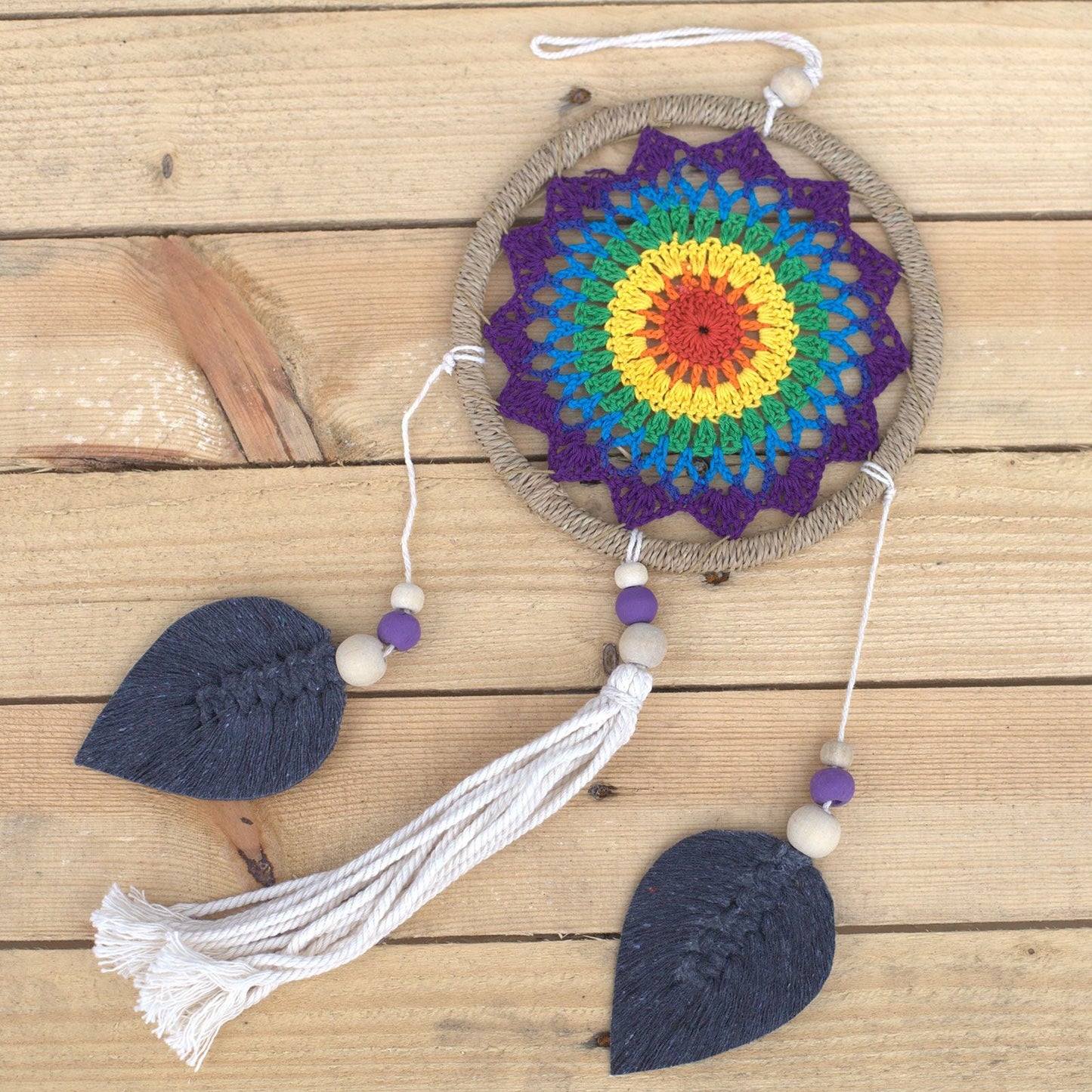 Polished Dream Catcher Medium Rainbow Elemental Spirits featuring natural patterning and unique variations - Positive Faith Hope Love
