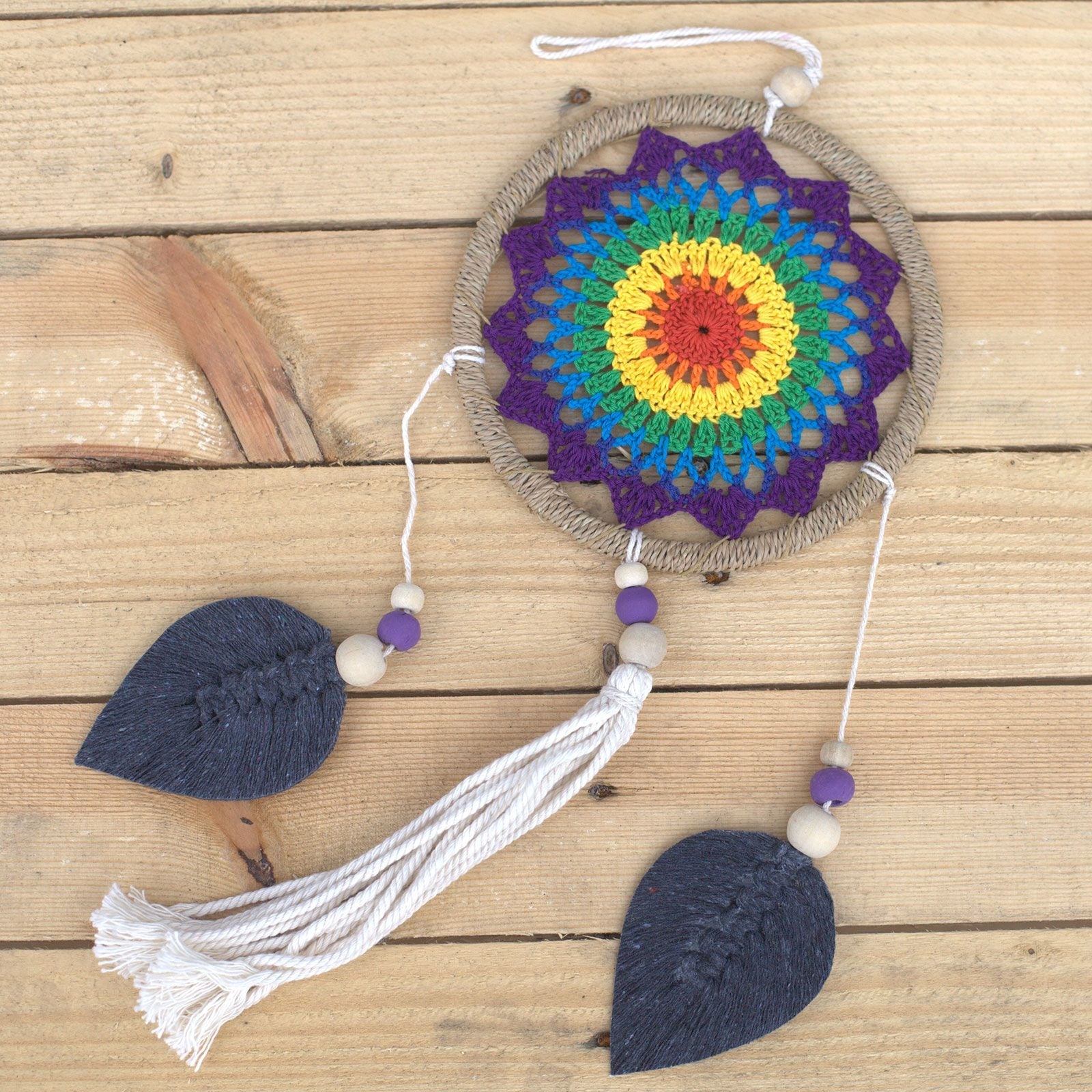 Polished Dream Catcher Medium Rainbow Elemental Spirits featuring natural patterning and unique variations - Positive Faith Hope Love