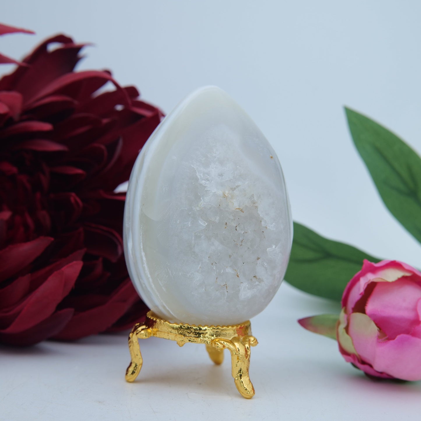 Natural Druzy Agate Egg 240grams 72mm featuring banded patterns and glossy finish - Positive Faith Hope Love