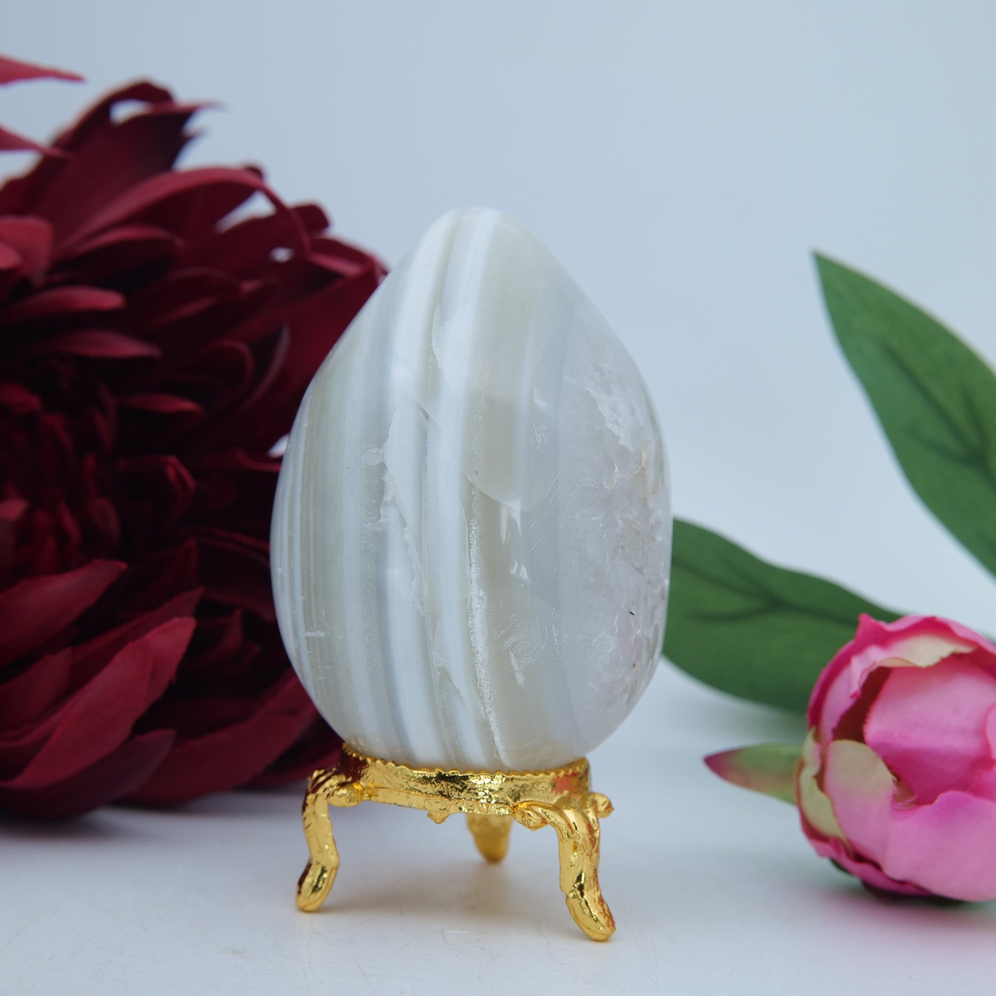 Natural Druzy Agate Egg 240Grams 72Mm featuring banded patterns and glossy finish - Positive Faith Hope Love