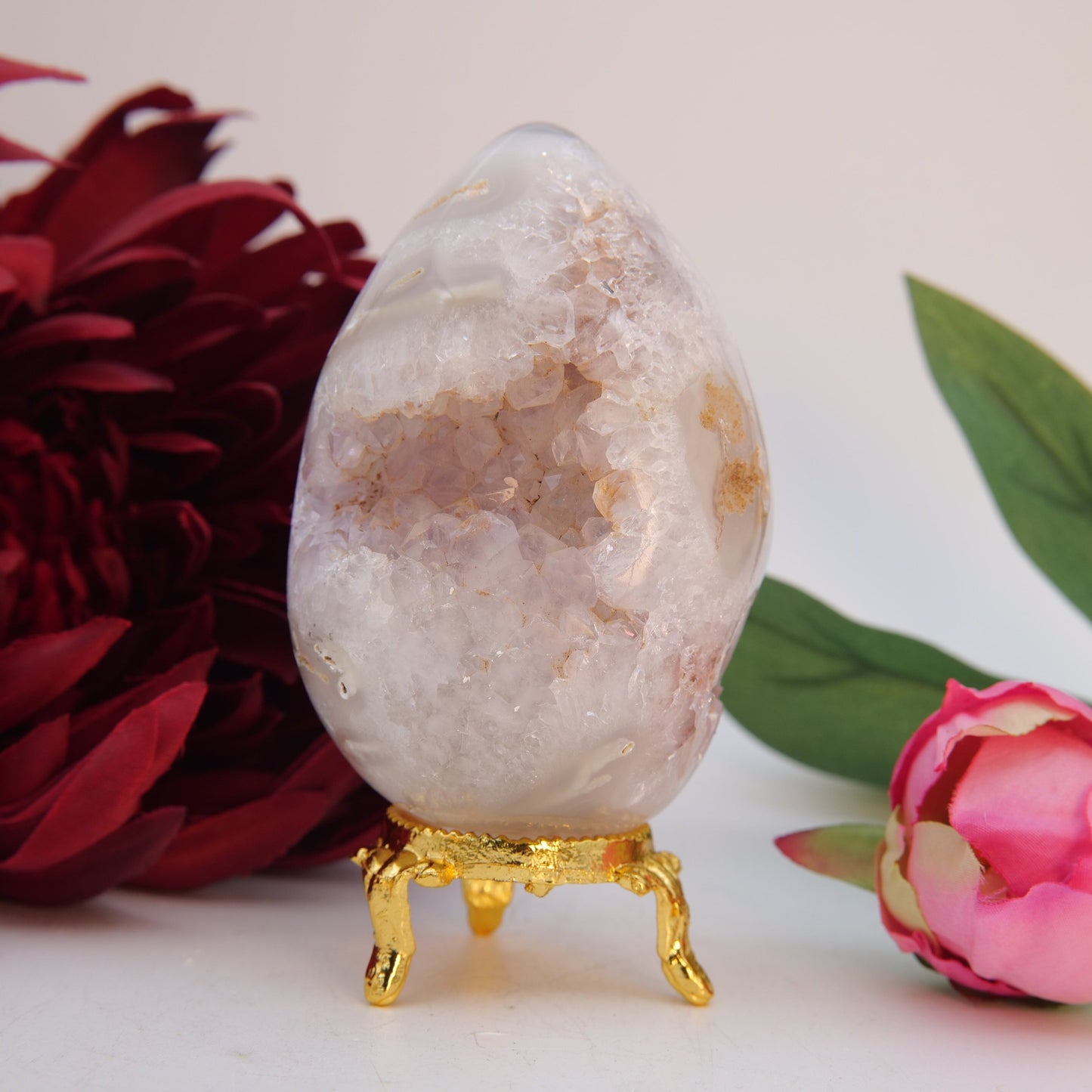 Natural Druzy Agate Egg 322G 80Mm featuring banded patterns and glossy finish - Positive Faith Hope Love