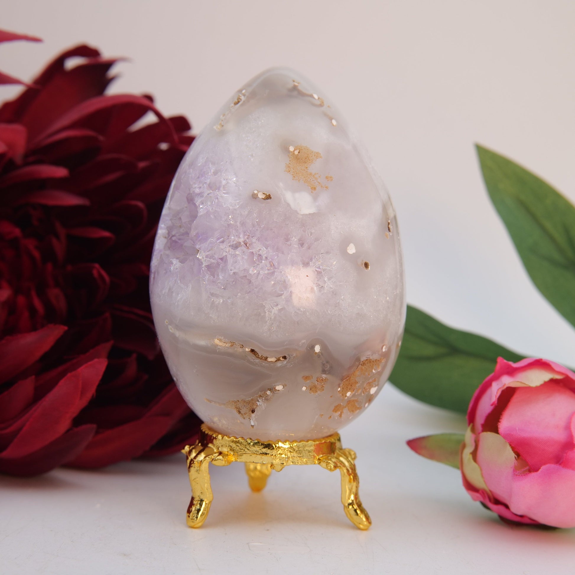 Natural Druzy Agate Egg 322G 80Mm featuring banded patterns and glossy finish - Positive Faith Hope Love