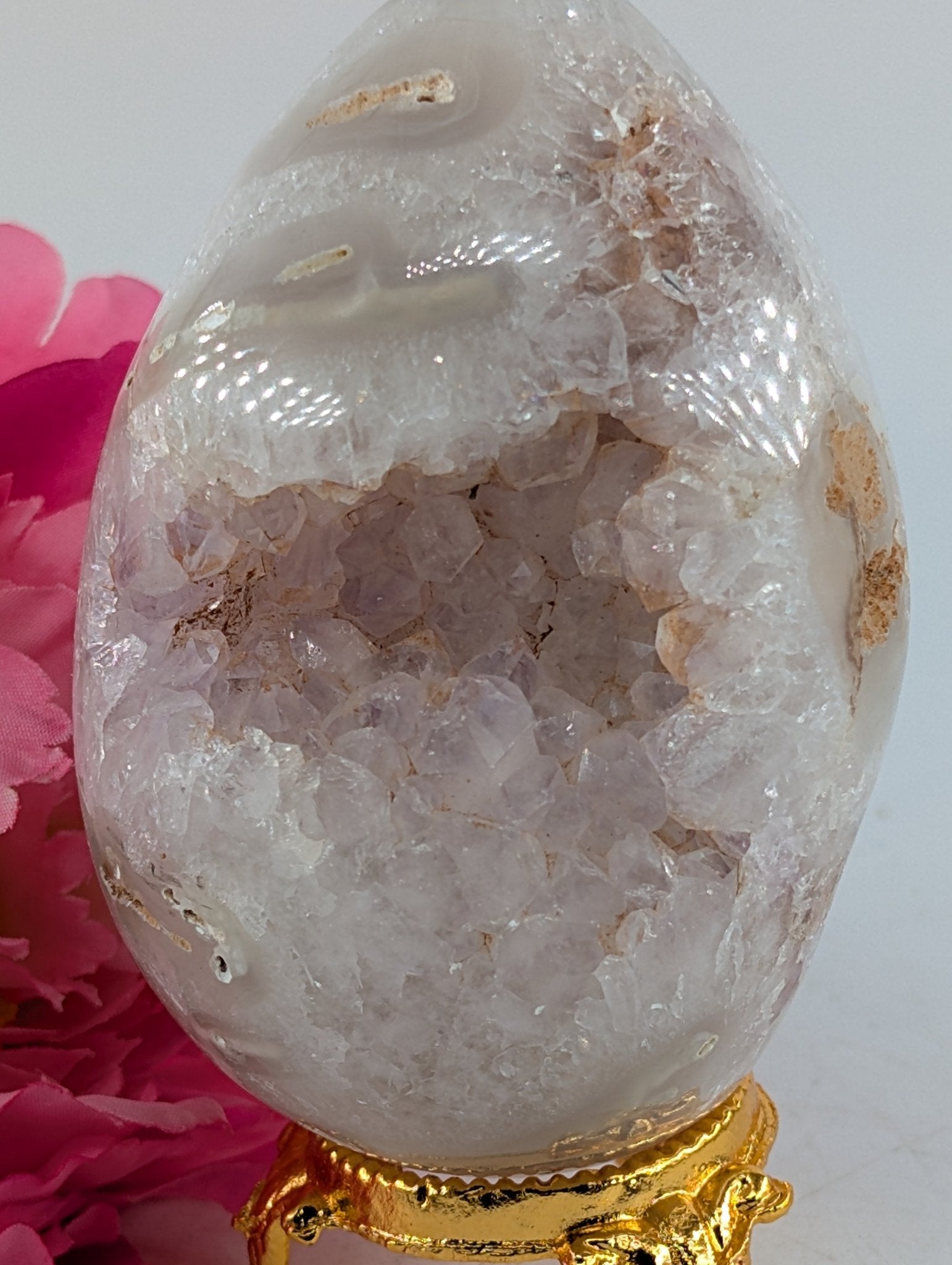 Druzy Agate Egg 322g 80mm - Positive Faith Hope Love