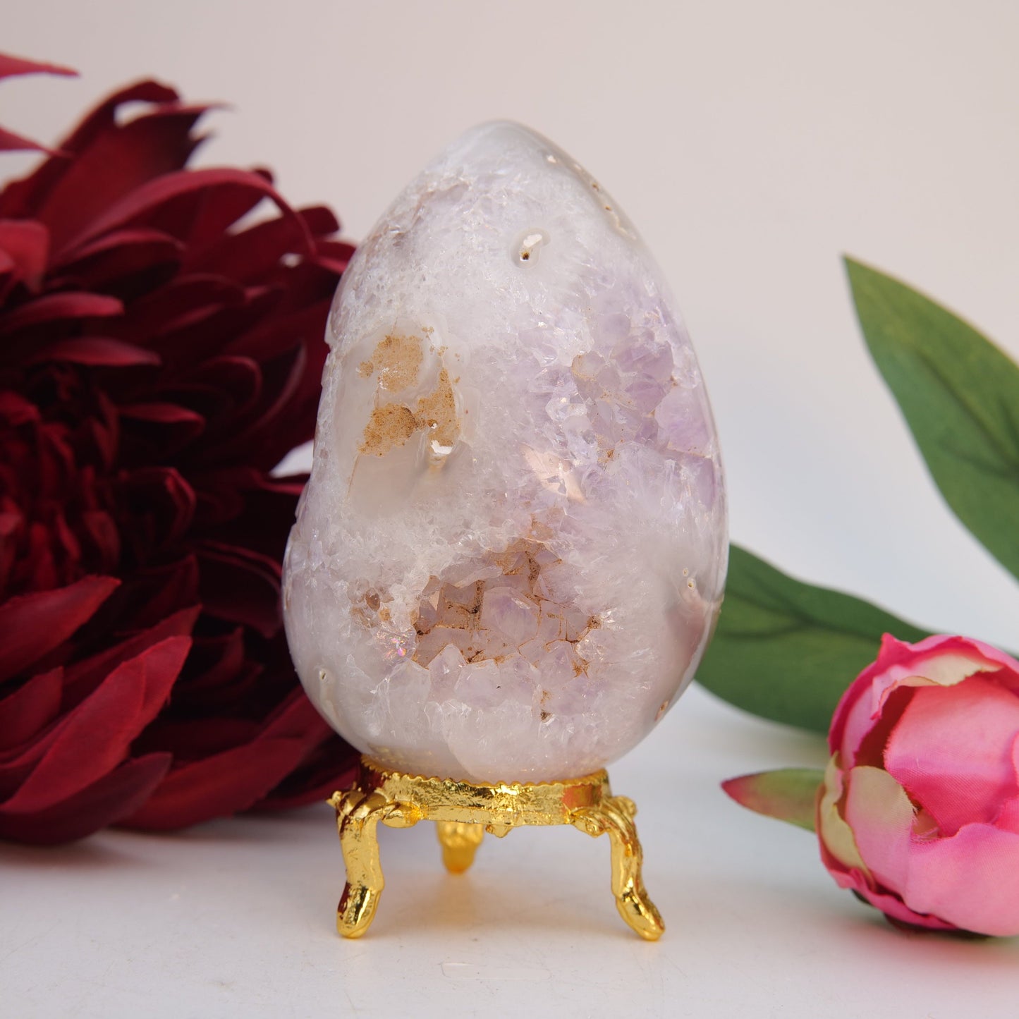 Natural Druzy Agate Egg 322G 80Mm featuring banded patterns and glossy finish - Positive Faith Hope Love