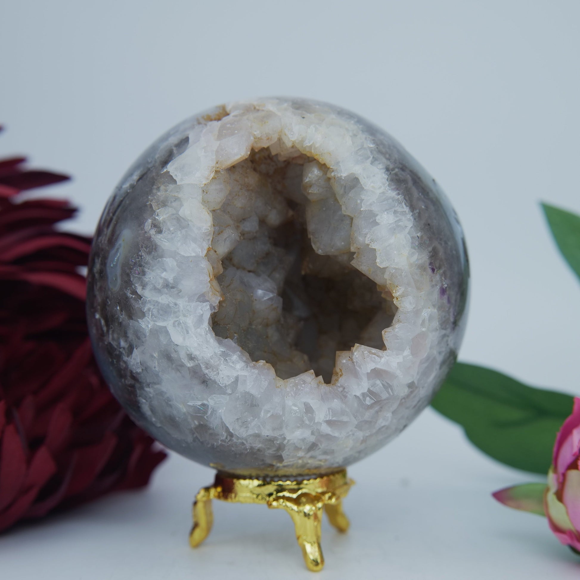 Natural Druzy Agate Sphere 840g 90mm featuring banded patterns and glossy finish - Positive Faith Hope Love