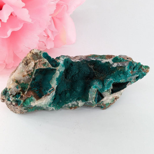 Natural Druzy Chrysocolla Dolomite With Malachite 195G featuring turquoise-blue tone with earthy matrix - Positive Faith Hope Love