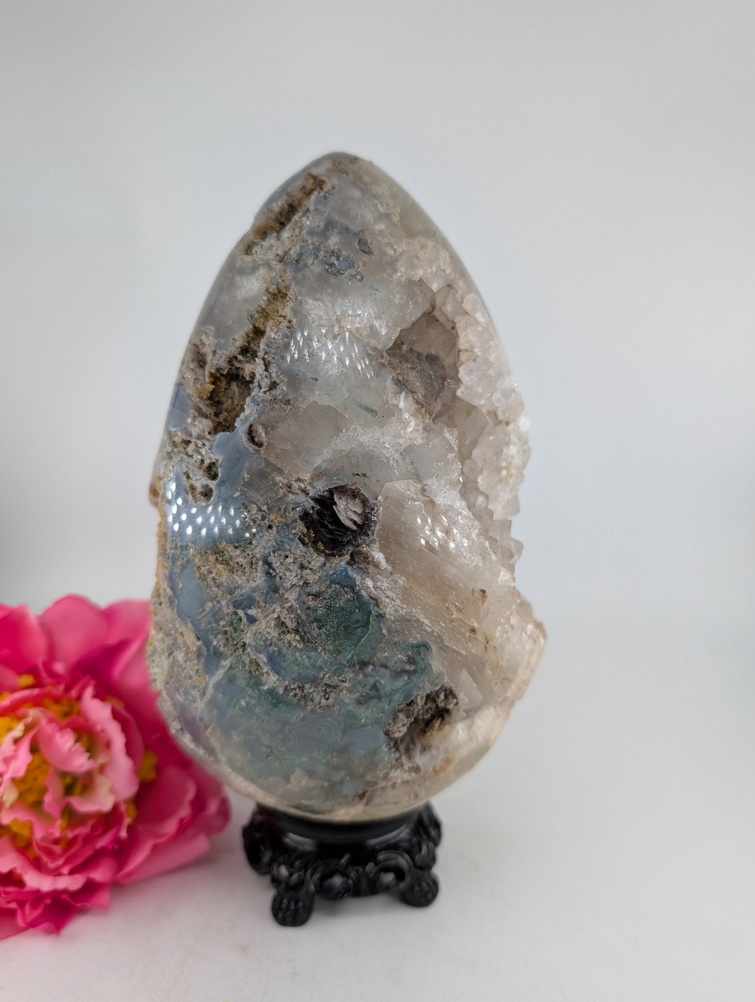 Druzy Green Moss Agate Egg 2127g 170mm - Positive Faith Hope Love