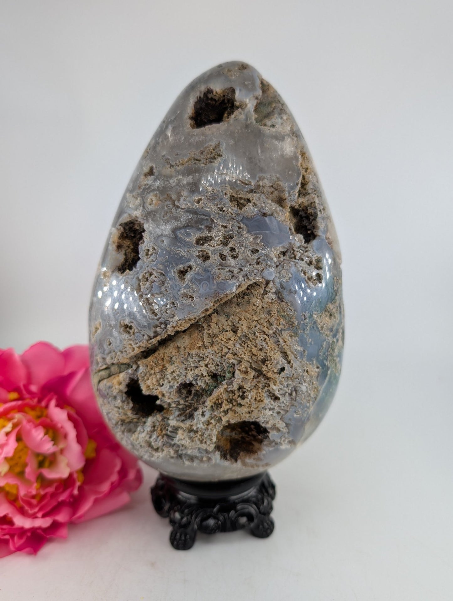 Druzy Green Moss Agate Egg 2127g 170mm - Positive Faith Hope Love