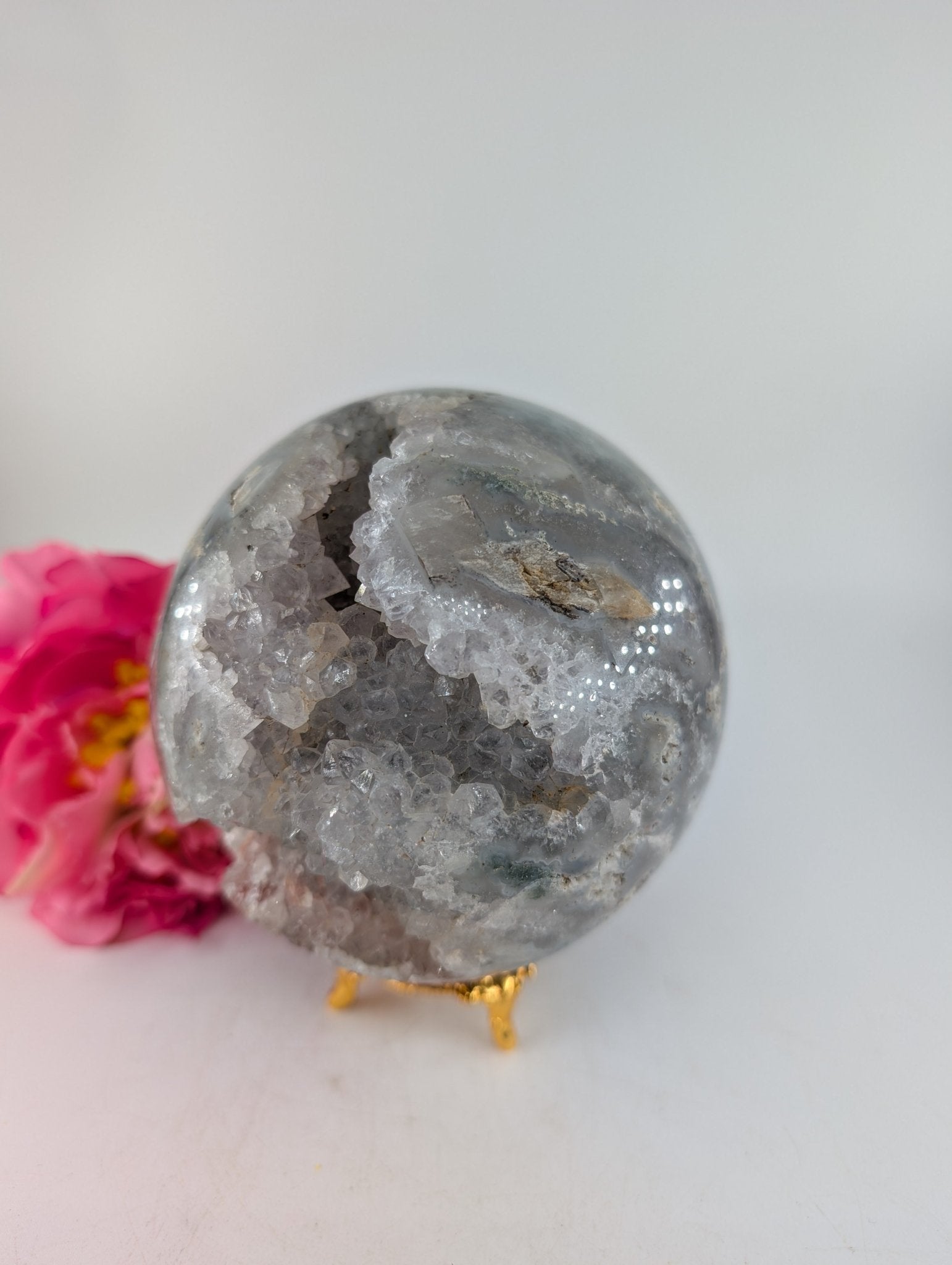 Druzy Green Moss Agate Sphere 1300g 100mm - Positive Faith Hope Love