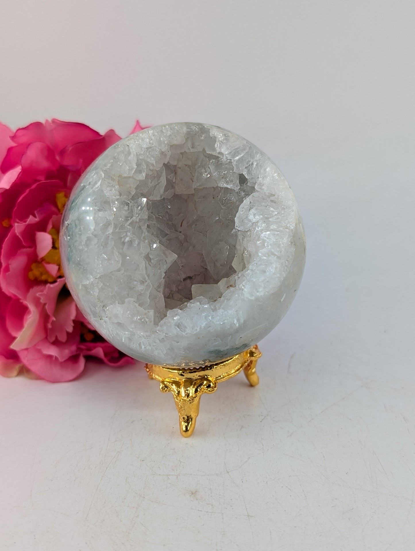 Druzy Green Moss Agate Sphere 410g 70mm - Positive Faith Hope Love