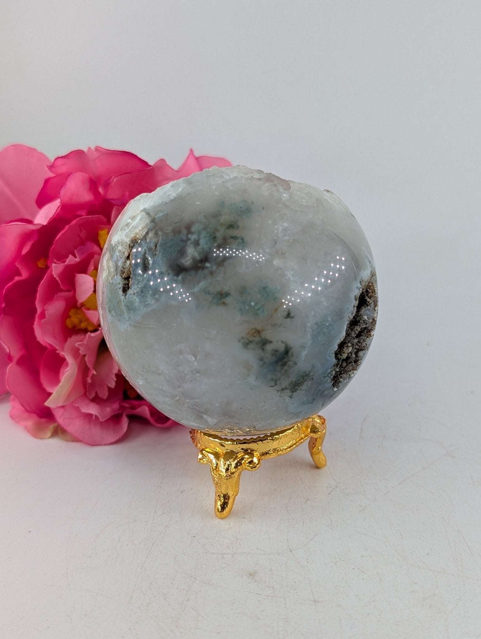 Druzy Green Moss Agate Sphere 410g 70mm - Positive Faith Hope Love