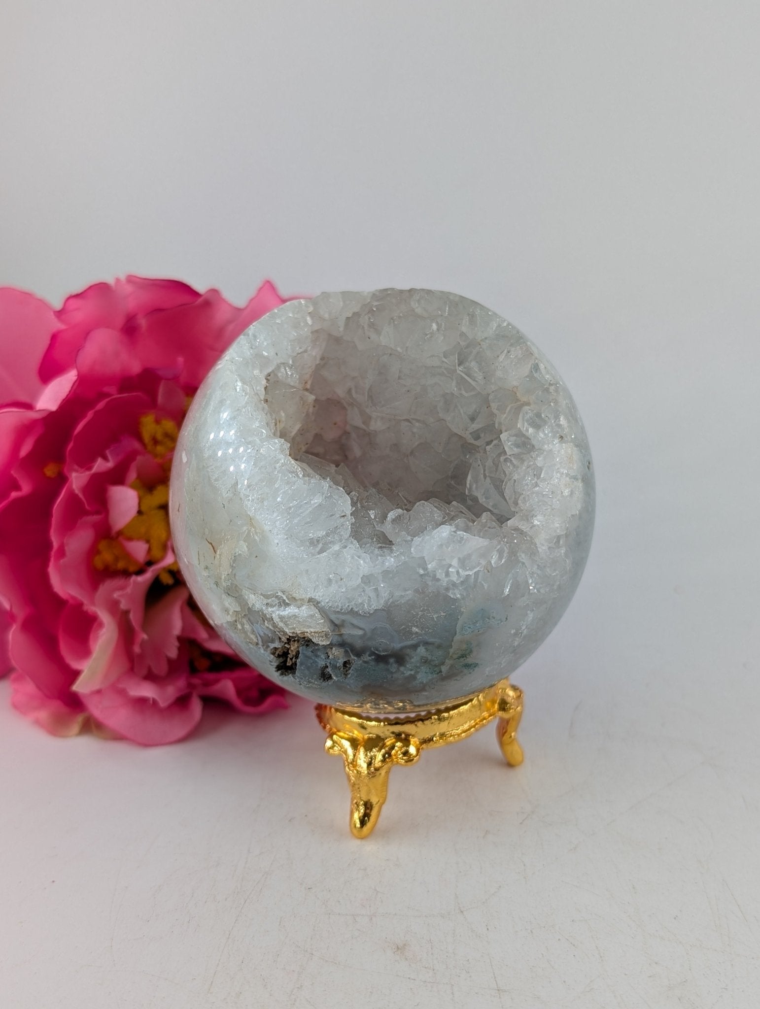 Druzy Green Moss Agate Sphere 410g 70mm - Positive Faith Hope Love