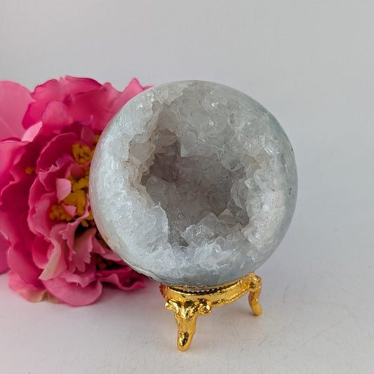 Natural Druzy Green Moss Agate Sphere 410G 70Mm featuring green mossy inclusions in translucent base - Positive Faith Hope Love