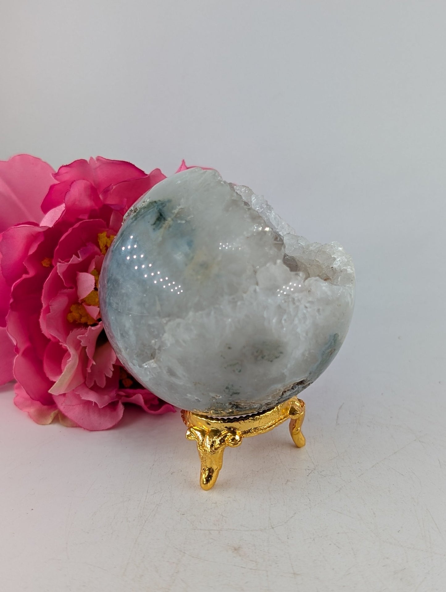 Druzy Green Moss Agate Sphere 410g 70mm - Positive Faith Hope Love