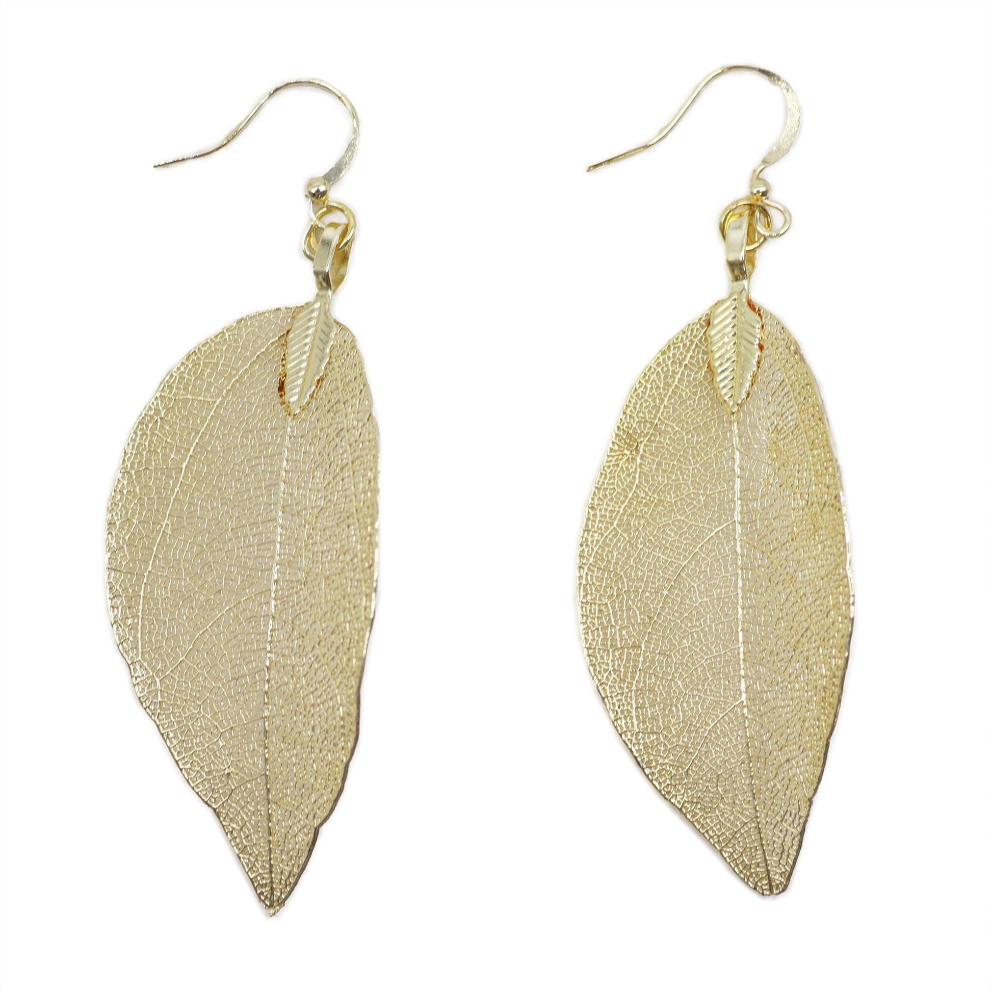 Polished Earrings - Bravery Leaf - Gold featuring natural patterning and unique variations - Positive Faith Hope Love