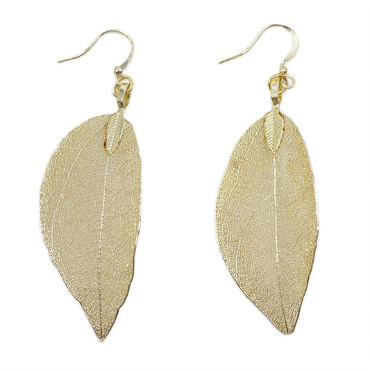 Polished Earrings - Bravery Leaf - Gold featuring natural patterning and unique variations - Positive Faith Hope Love
