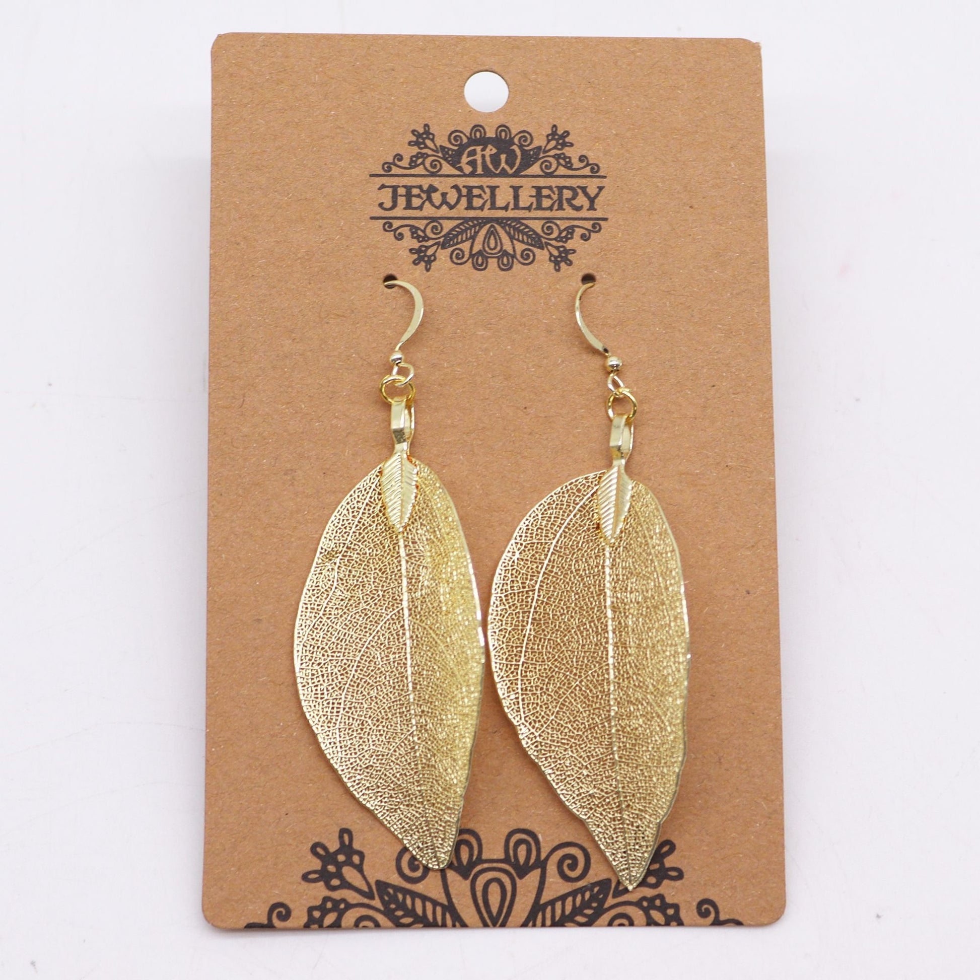 Polished Earrings Bravery Leaf Gold featuring natural patterning and unique variations - Positive Faith Hope Love