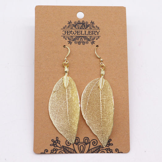 Polished Earrings Bravery Leaf Gold featuring natural patterning and unique variations - Positive Faith Hope Love