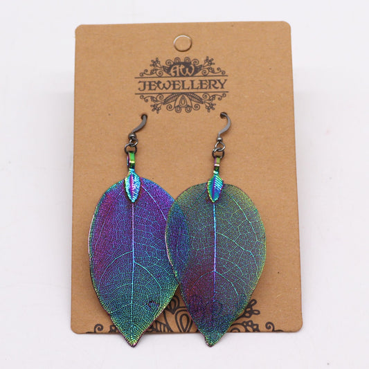 Polished Earrings Bravery Leaf Multicoloured featuring natural patterning and unique variations - Positive Faith Hope Love