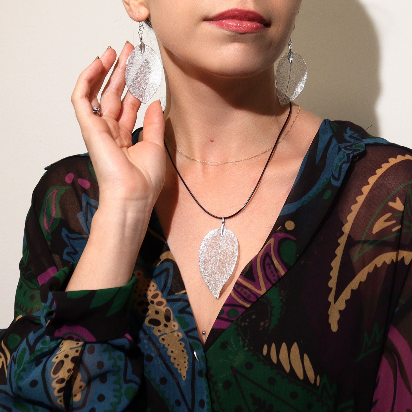 Polished Earrings Bravery Leaf Silver featuring natural patterning and unique variations - Positive Faith Hope Love