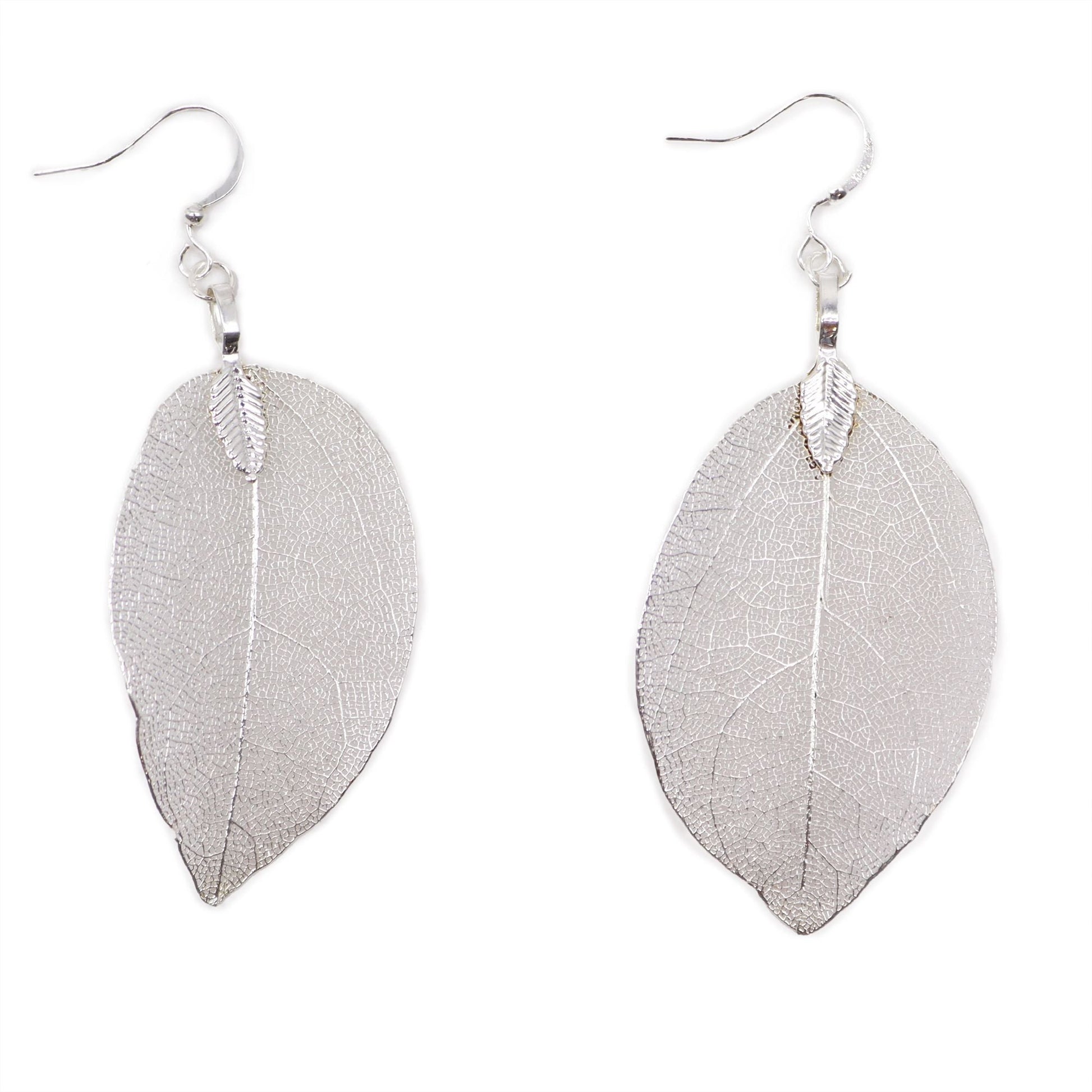 Polished Earrings - Bravery Leaf - Silver featuring natural patterning and unique variations - Positive Faith Hope Love