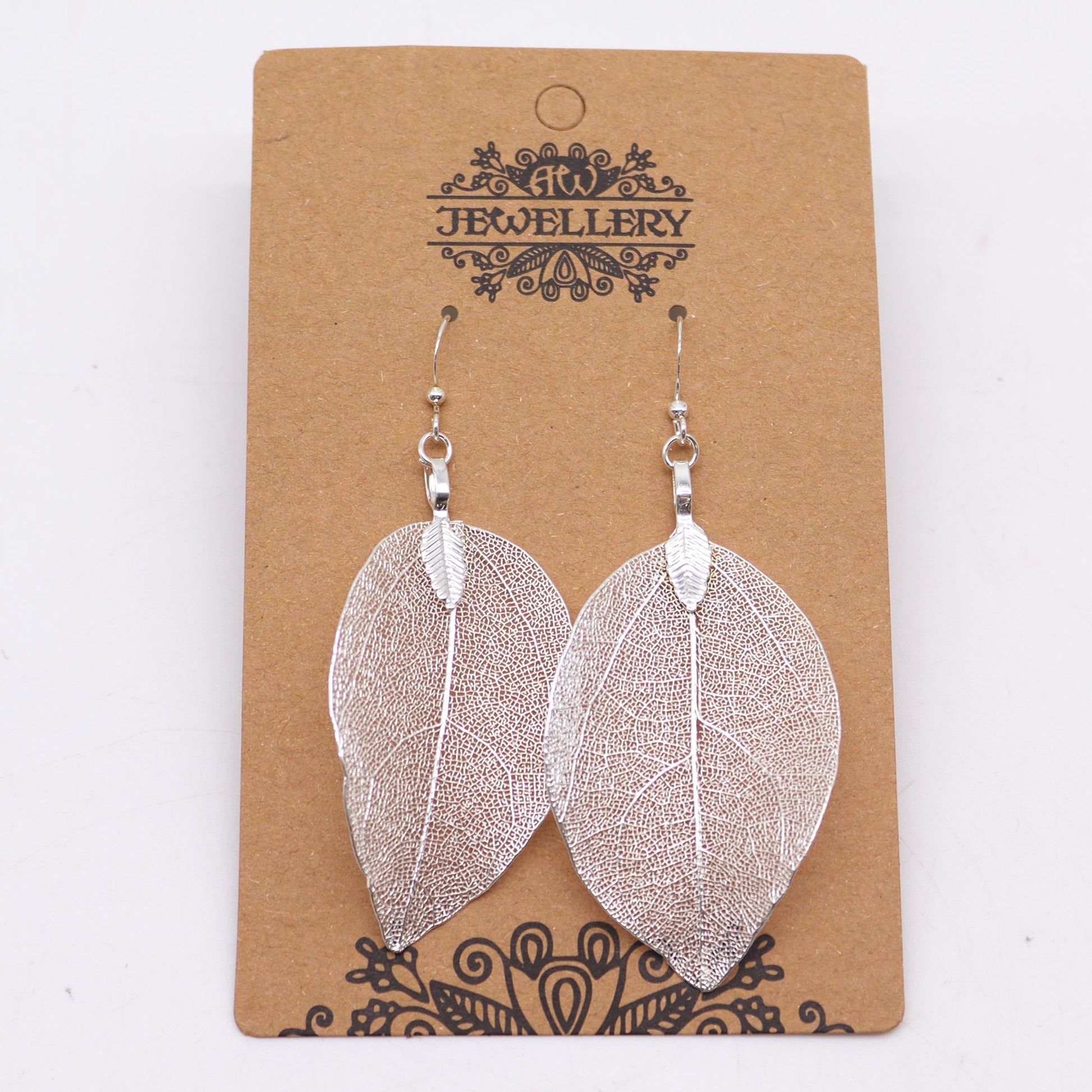 Polished Earrings Bravery Leaf Silver featuring natural patterning and unique variations - Positive Faith Hope Love