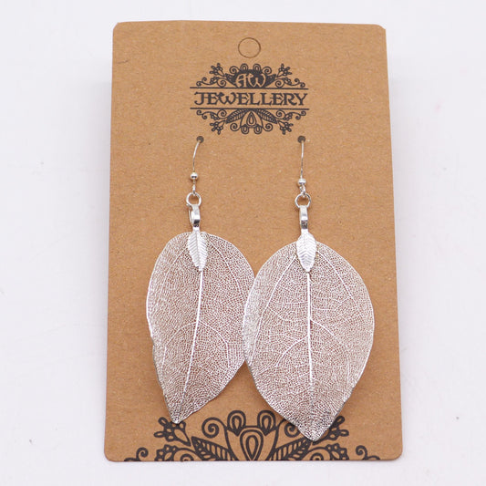 Polished Earrings Bravery Leaf Silver featuring natural patterning and unique variations - Positive Faith Hope Love