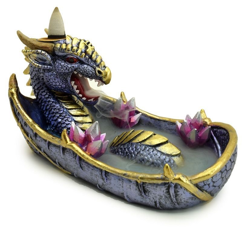 Polished Elements Amethyst Crystal Dragon Backflow Incense Burner featuring rich purple colour and natural clarity - Positive Faith Hope Love