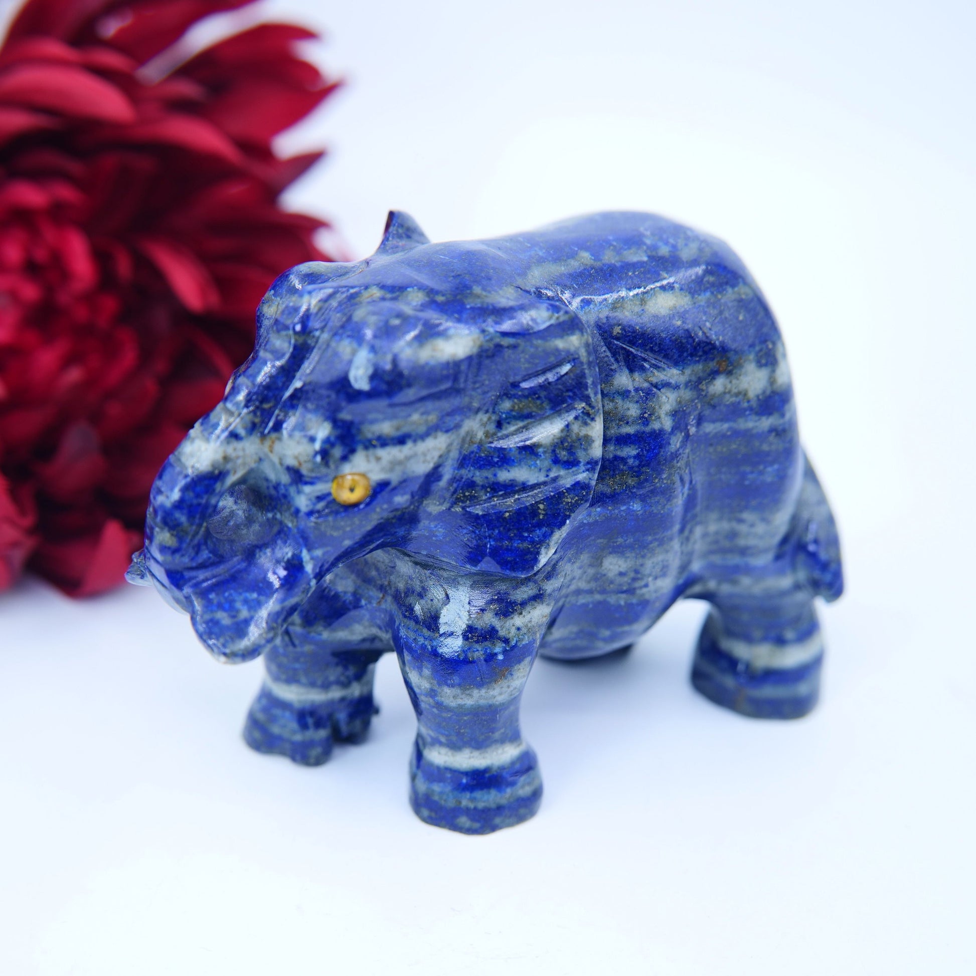 Elephant Hand Carved from Lapis Lazuli - Positive Faith Hope Love