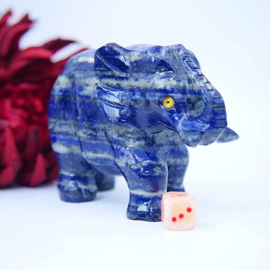 Elephant Hand Carved from Lapis Lazuli - Positive Faith Hope Love