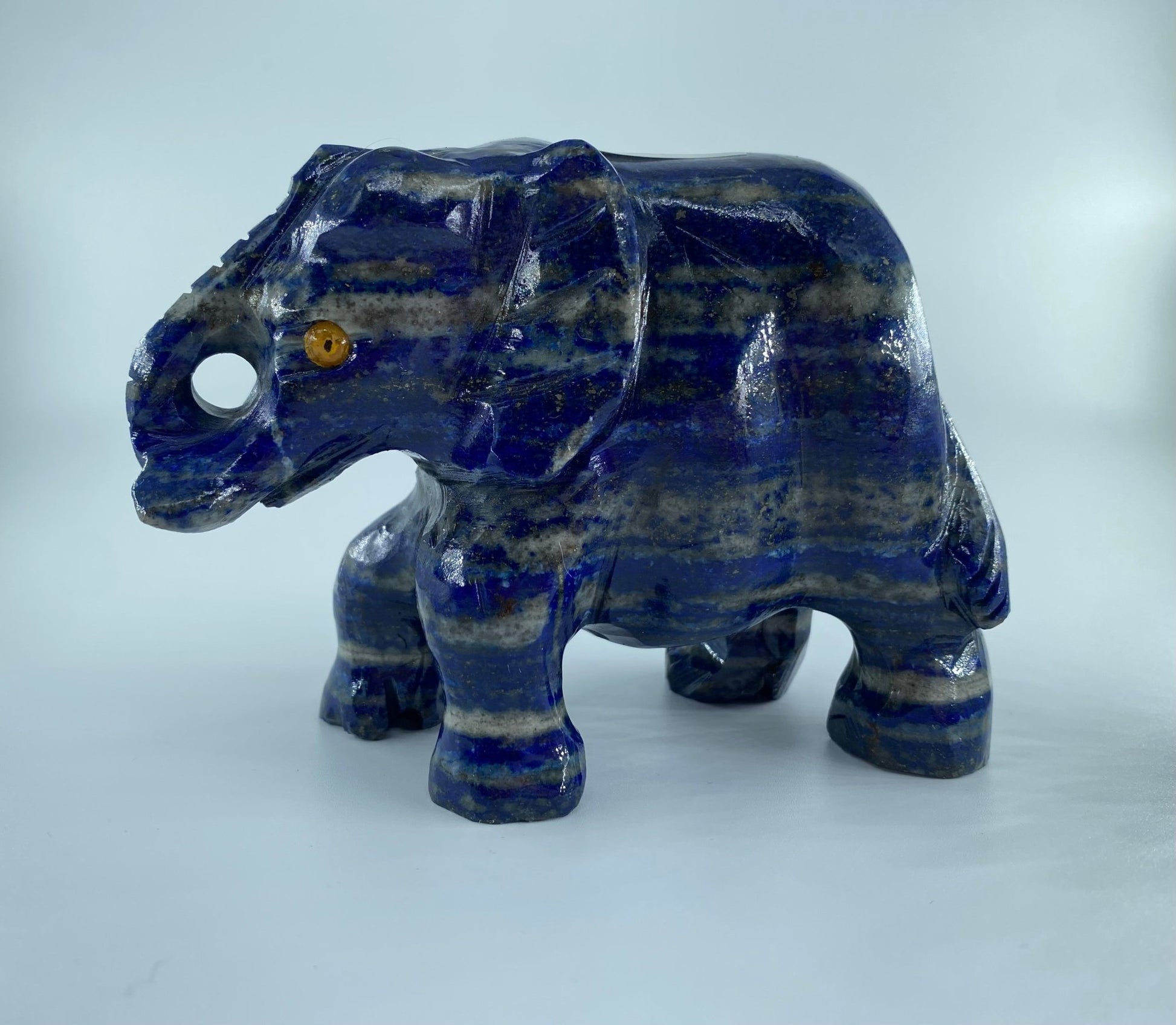 Elephant Hand Carved from Lapis Lazuli - Positive Faith Hope Love