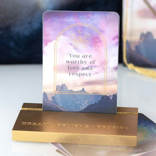 Polished Ethereal Affirmation Cards with Wooden Stand featuring natural patterning and unique variations - Positive Faith Hope Love